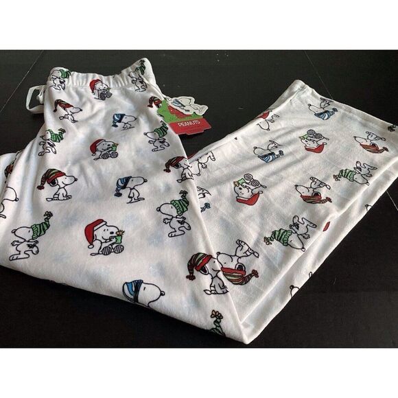 Peanuts Christmas SNOOPY Winter FLEECE Lounge Pajama PJ Pants Women’s Sz S NEW - Picture 2 of 11